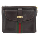 GUCCI Web Sherry Line Shoulder Bag Leather Brown Red Green Auth 181788-13