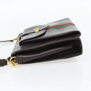 GUCCI Web Sherry Line Shoulder Bag Leather Brown Red Green Auth 181788-3