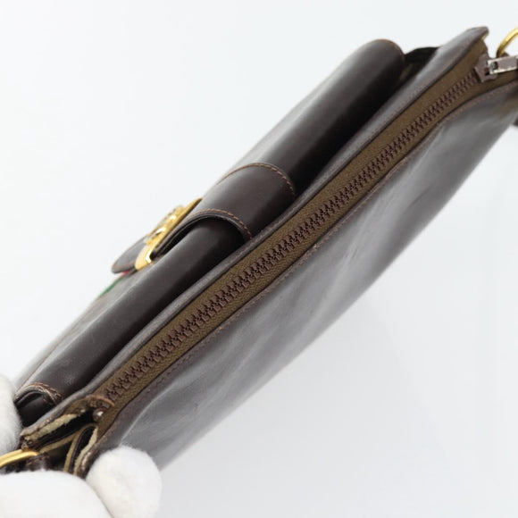 GUCCI Web Sherry Line Shoulder Bag Leather Brown Red Green Auth 181788
