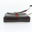 GUCCI Web Sherry Line Shoulder Bag Leather Brown Red Green Auth 181788-5
