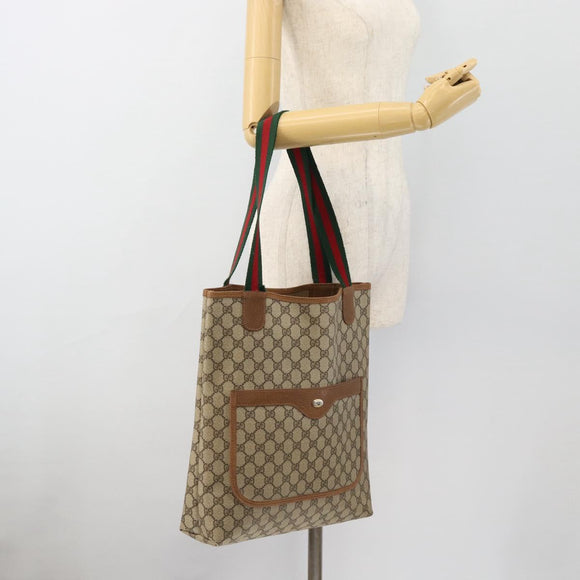 GUCCI GG Supreme Web Sherry Line Tote Bag PVC Beige Red 39 02 003 Auth 181790A