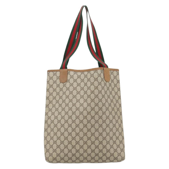 GUCCI GG Supreme Web Sherry Line Tote Bag PVC Beige Red 39 02 003 Auth 181790A