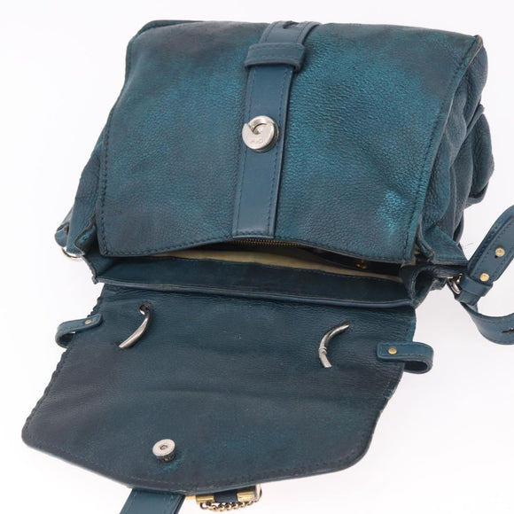 Chloe Abbey Shoulder Bag Leather 2way Blue Gold Auth 181795