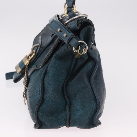 Chloe Abbey Shoulder Bag Leather 2way Blue Gold Auth 181795