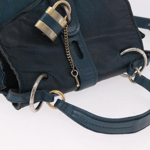 Chloe Abbey Shoulder Bag Leather 2way Blue Gold Auth 181795
