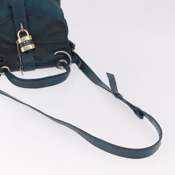 Chloe Abbey Shoulder Bag Leather 2way Blue Gold Auth 181795