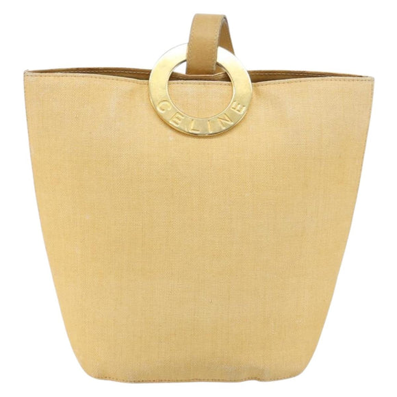 CELINE Circle Shoulder Bag Canvas Yellow Gold Auth 181797A