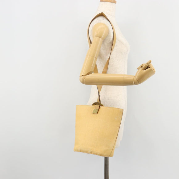 CELINE Circle Shoulder Bag Canvas Yellow Gold Auth 181797A