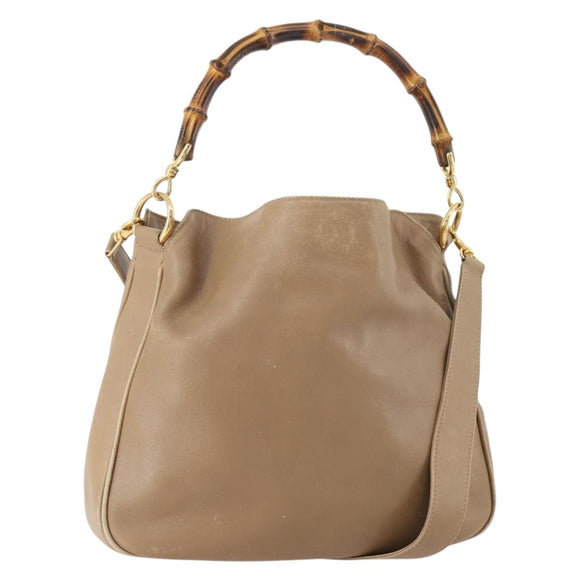 GUCCI Bamboo Shoulder Bag Leather Beige Gold 001 2113 1638 Auth 181800