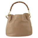 GUCCI Bamboo Shoulder Bag Leather Beige Gold 001 2113 1638 Auth 181800-13