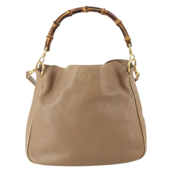 GUCCI Bamboo Shoulder Bag Leather Beige Gold 001 2113 1638 Auth 181800