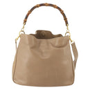 GUCCI Bamboo Shoulder Bag Leather Beige Gold 001 2113 1638 Auth 181800-2