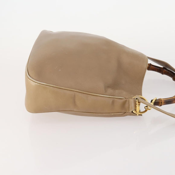 GUCCI Bamboo Shoulder Bag Leather Beige Gold 001 2113 1638 Auth 181800