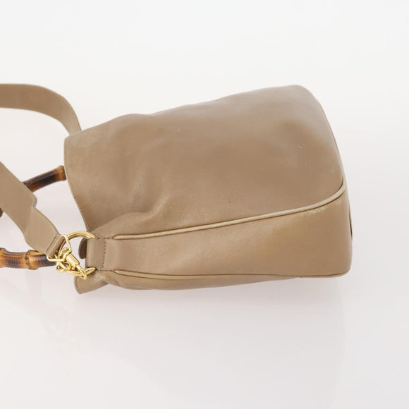 GUCCI Bamboo Shoulder Bag Leather Beige Gold 001 2113 1638 Auth 181800
