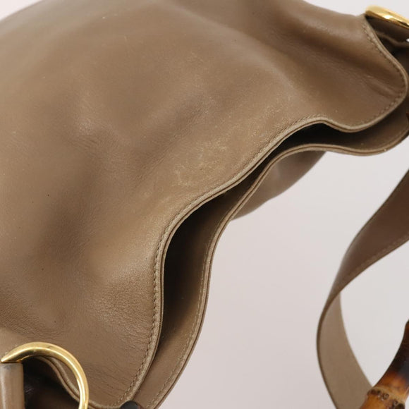 GUCCI Bamboo Shoulder Bag Leather Beige Gold 001 2113 1638 Auth 181800