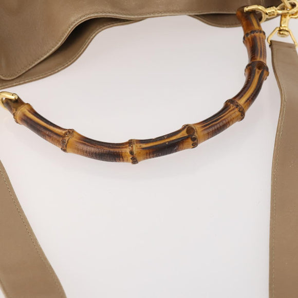 GUCCI Bamboo Shoulder Bag Leather Beige Gold 001 2113 1638 Auth 181800