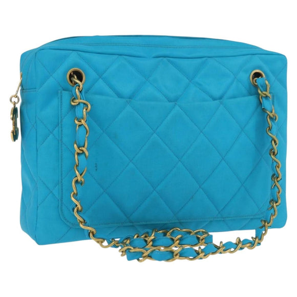 CHANEL Matelasse Chain Shoulder Bag Nylon Blue Gold CC Auth 181801SV