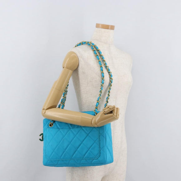 CHANEL Matelasse Chain Shoulder Bag Nylon Blue Gold CC Auth 181801SV