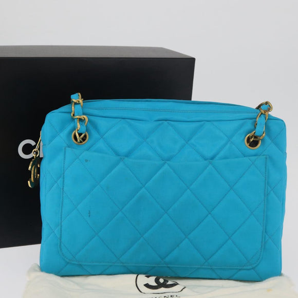 CHANEL Matelasse Chain Shoulder Bag Nylon Blue Gold CC Auth 181801SV