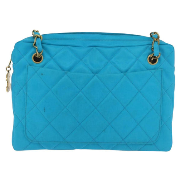 CHANEL Matelasse Chain Shoulder Bag Nylon Blue Gold CC Auth 181801SV