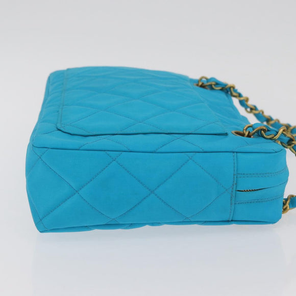 CHANEL Matelasse Chain Shoulder Bag Nylon Blue Gold CC Auth 181801SV