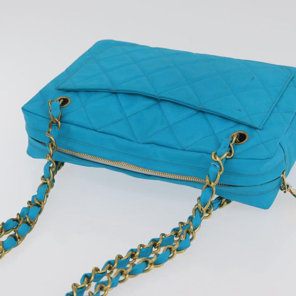 CHANEL Matelasse Chain Shoulder Bag Nylon Blue Gold CC Auth 181801SV
