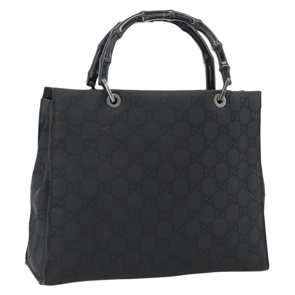 GUCCI GG Canvas Bamboo Handtasche Schwarz Silber 002 1010 Auth 181803A