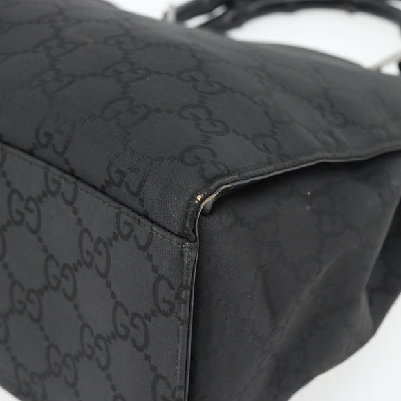 GUCCI GG Canvas Bamboo Handtasche Schwarz Silber 002 1010 Auth 181803A