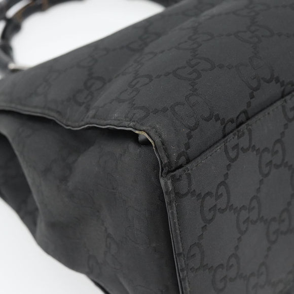 GUCCI GG Canvas Bamboo Handtasche Schwarz Silber 002 1010 Auth 181803A
