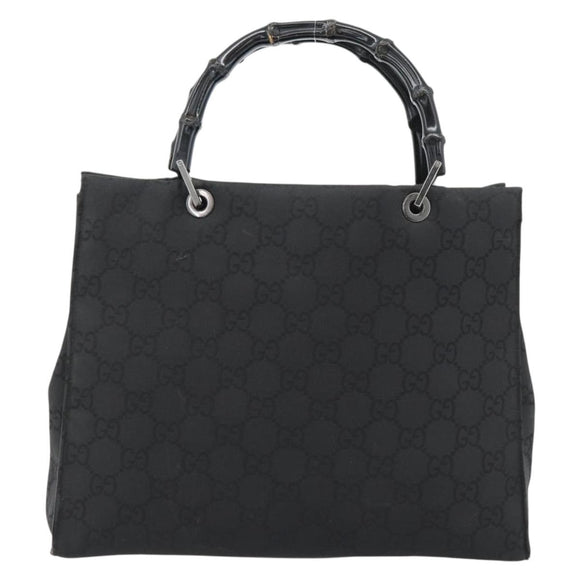 GUCCI GG Canvas Bamboo Handtasche Schwarz Silber 002 1010 Auth 181803A