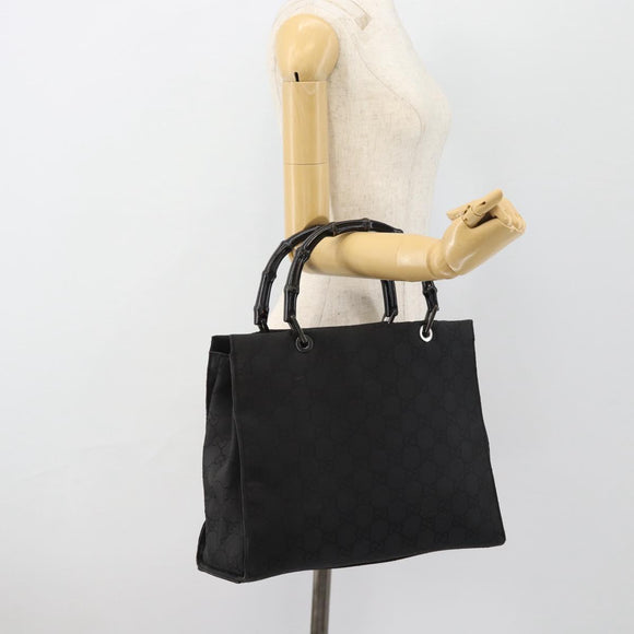 GUCCI GG Canvas Bamboo Handtasche Schwarz Silber 002 1010 Auth 181803A