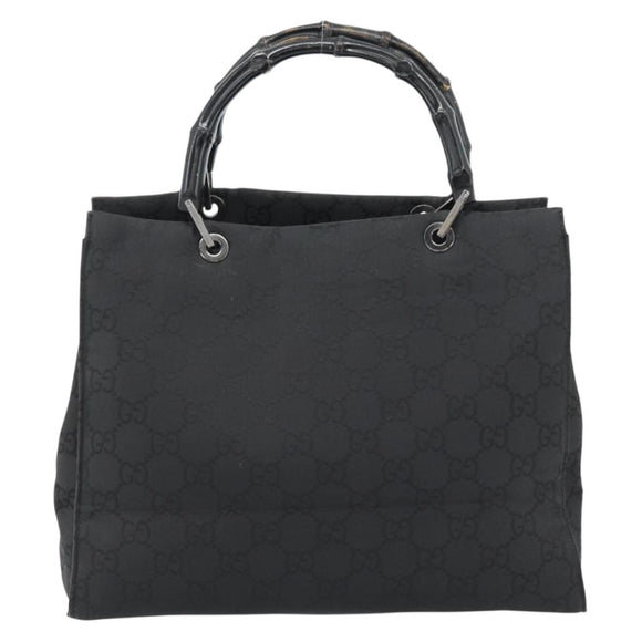 GUCCI GG Canvas Bamboo Handtasche Schwarz Silber 002 1010 Auth 181803A
