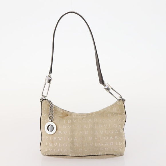 BVLGARI Hand Bag Nylon Canvas 3 Set Black Beige white Auth 181807