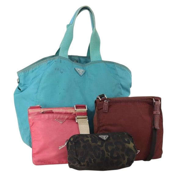 PRADA Shoulder Bag Nylon 4 Set Red Pink Light blue Auth 181808