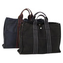 HERMES Fourre Tout Hand Bag Cotton 2 Set Black Navy Auth 181810-1