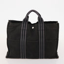 HERMES Fourre Tout Hand Bag Cotton 2 Set Black Navy Auth 181810-10