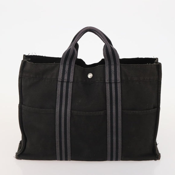 HERMES Fourre Tout Hand Bag Cotton 2 Set Black Navy Auth 181810