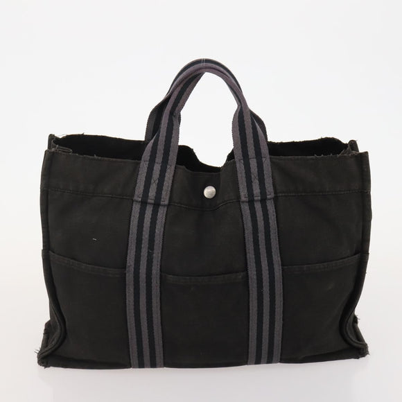HERMES Fourre Tout Hand Bag Cotton 2 Set Black Navy Auth 181810