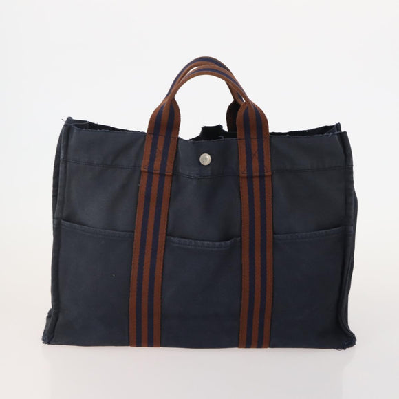 HERMES Fourre Tout Hand Bag Cotton 2 Set Black Navy Auth 181810