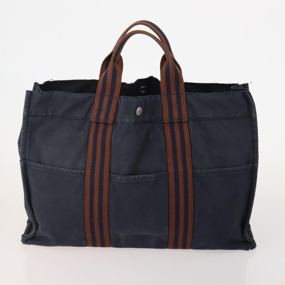 HERMES Fourre Tout Hand Bag Cotton 2 Set Black Navy Auth 181810