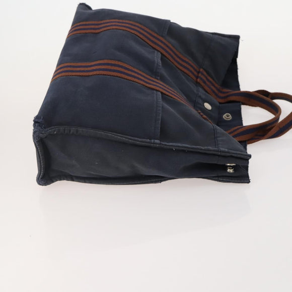 HERMES Fourre Tout Hand Bag Cotton 2 Set Black Navy Auth 181810