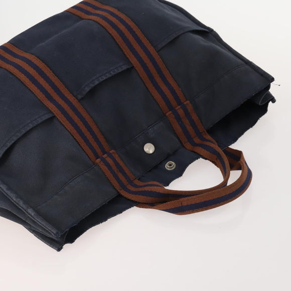 HERMES Fourre Tout Hand Bag Cotton 2 Set Black Navy Auth 181810