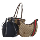 GUCCI GG Canvas Web Sherry Line Bag Canvas 3 Set Beige Red black Auth 181811-1