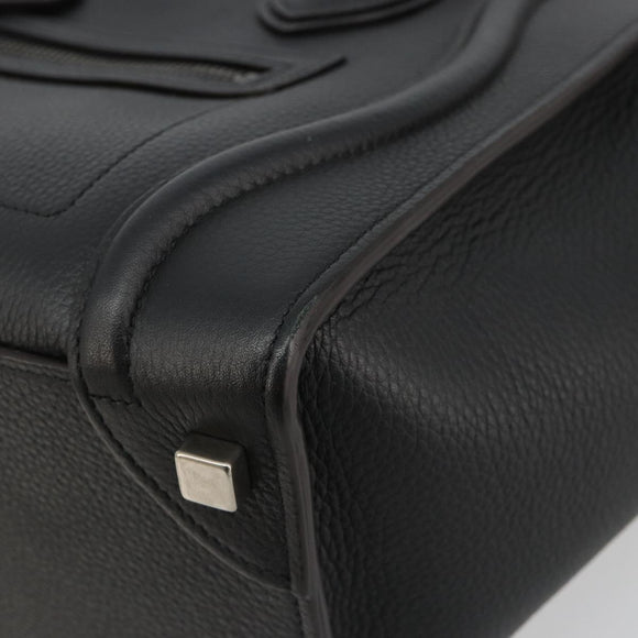 CELINE Luggage Micro Shopper Hand Bag Leather Black Silver Auth 181819SAM