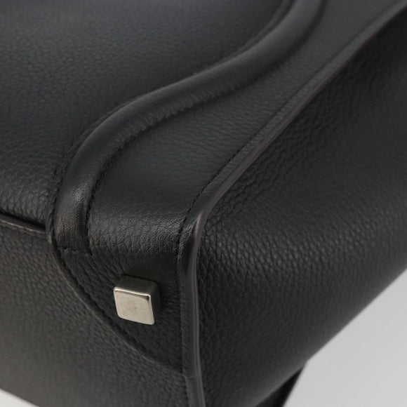 CELINE Luggage Micro Shopper Hand Bag Leather Black Silver Auth 181819SAM