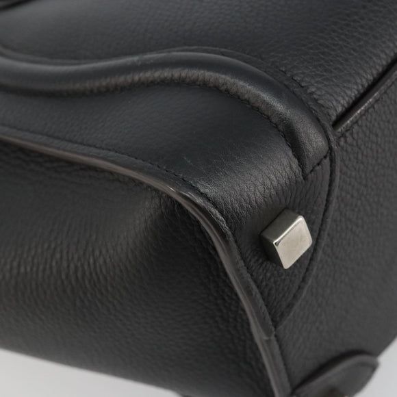 CELINE Luggage Micro Shopper Hand Bag Leather Black Silver Auth 181819SAM