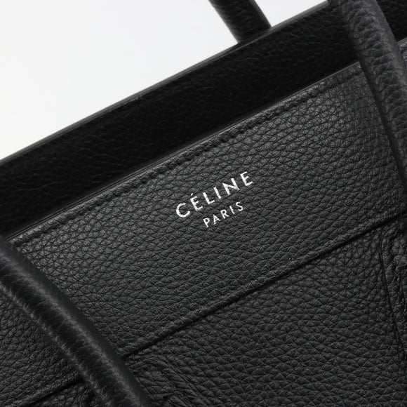 CELINE Luggage Micro Shopper Hand Bag Leather Black Silver Auth 181819SAM