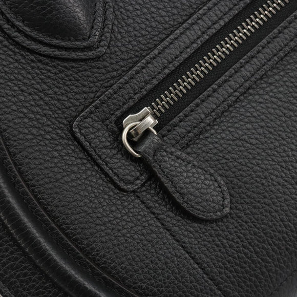 CELINE Luggage Micro Shopper Hand Bag Leather Black Silver Auth 181819SAM