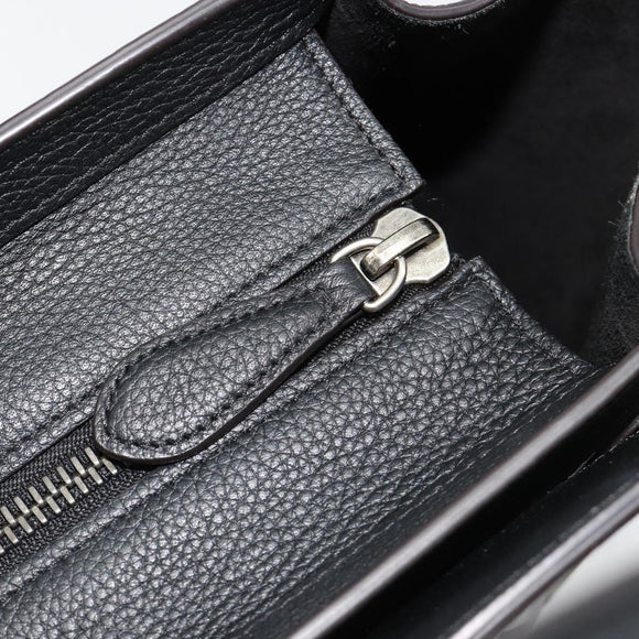 CELINE Luggage Micro Shopper Hand Bag Leather Black Silver Auth 181819SAM