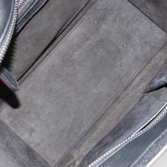 CELINE Luggage Micro Shopper Hand Bag Leather Black Silver Auth 181819SAM